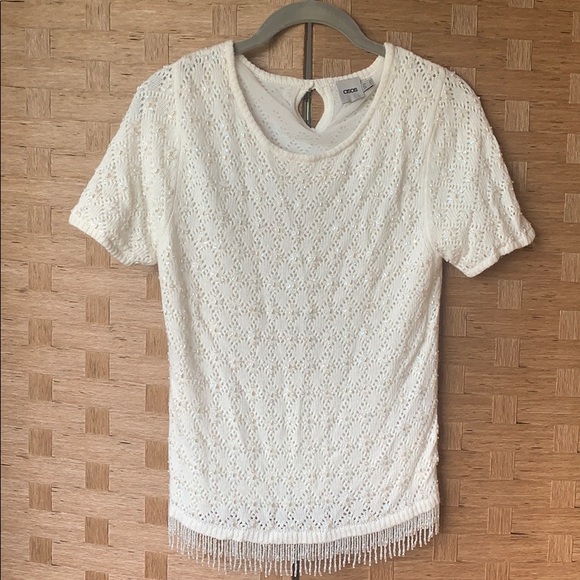 ASOS s/s knit beaded fringe hem top Size Medium - Picture 5 of 6
